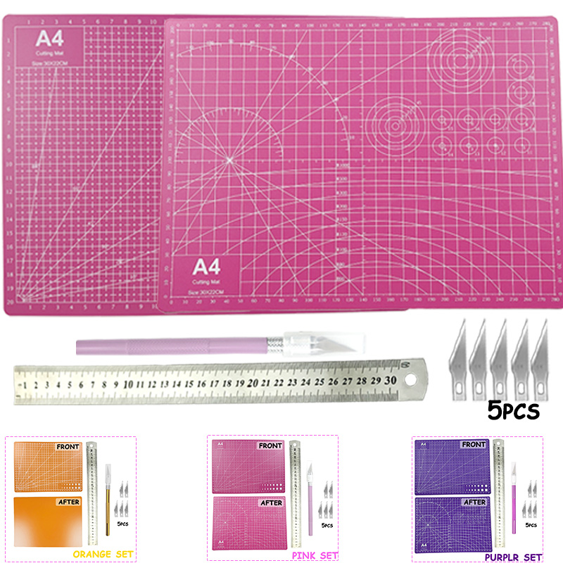 Model Kit Cutter - A4 PVC-Handschneidematte-Set, Kunstwerkzeuge, PVC-Papierschneidematte, 30cm Edelstahl-Lineal,