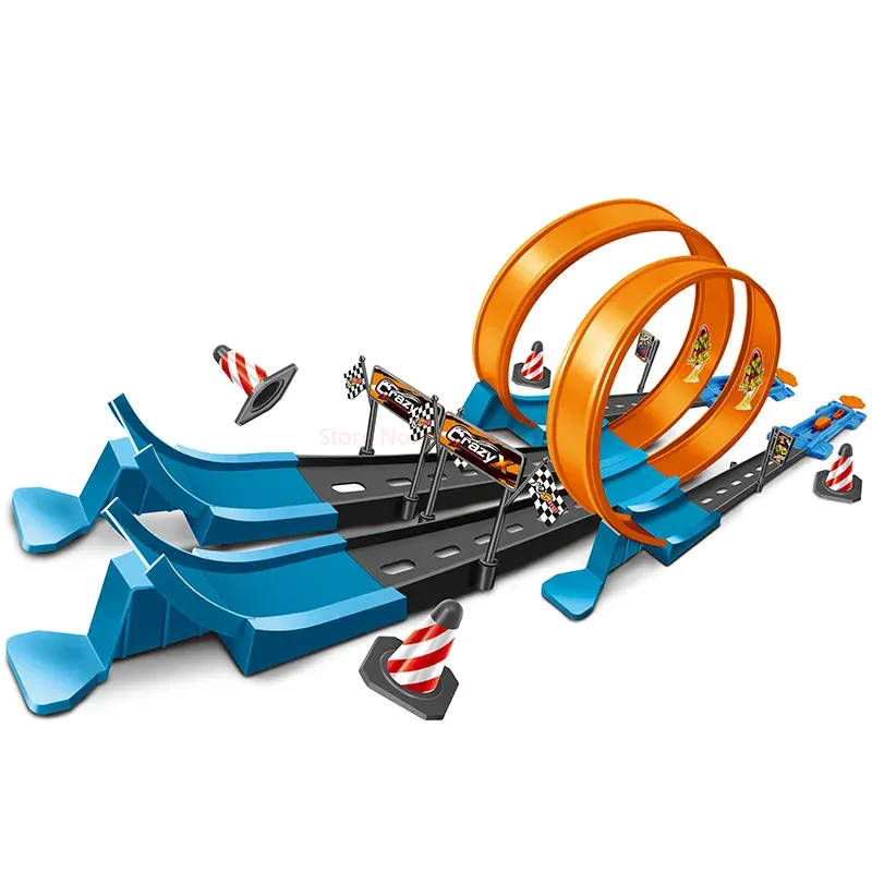 Model Kit Runner - Heißer Stunt-Speed-Car-Rennstrecken-Bausatz: DIY-Katapult-Schienen-Set für Wettkampf-PK-Spielzeugautos –
