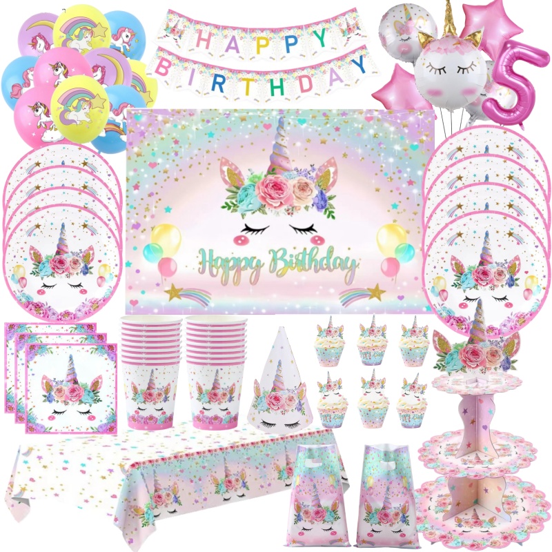 Model Kit Unicorn - Regenbogen Einhorn Einweggeschirr 1. Ballon Geburtstag