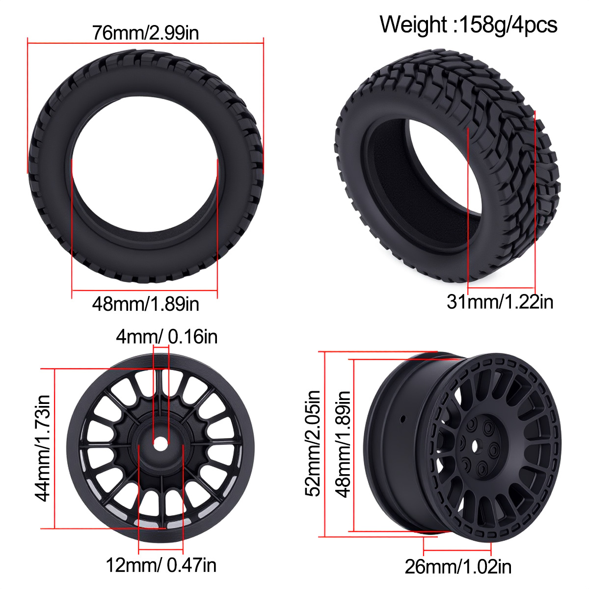 1,9 Zoll 75 * 31 mm Gummi-Kuns – Model Kit Tamiya Bewertung und Preis